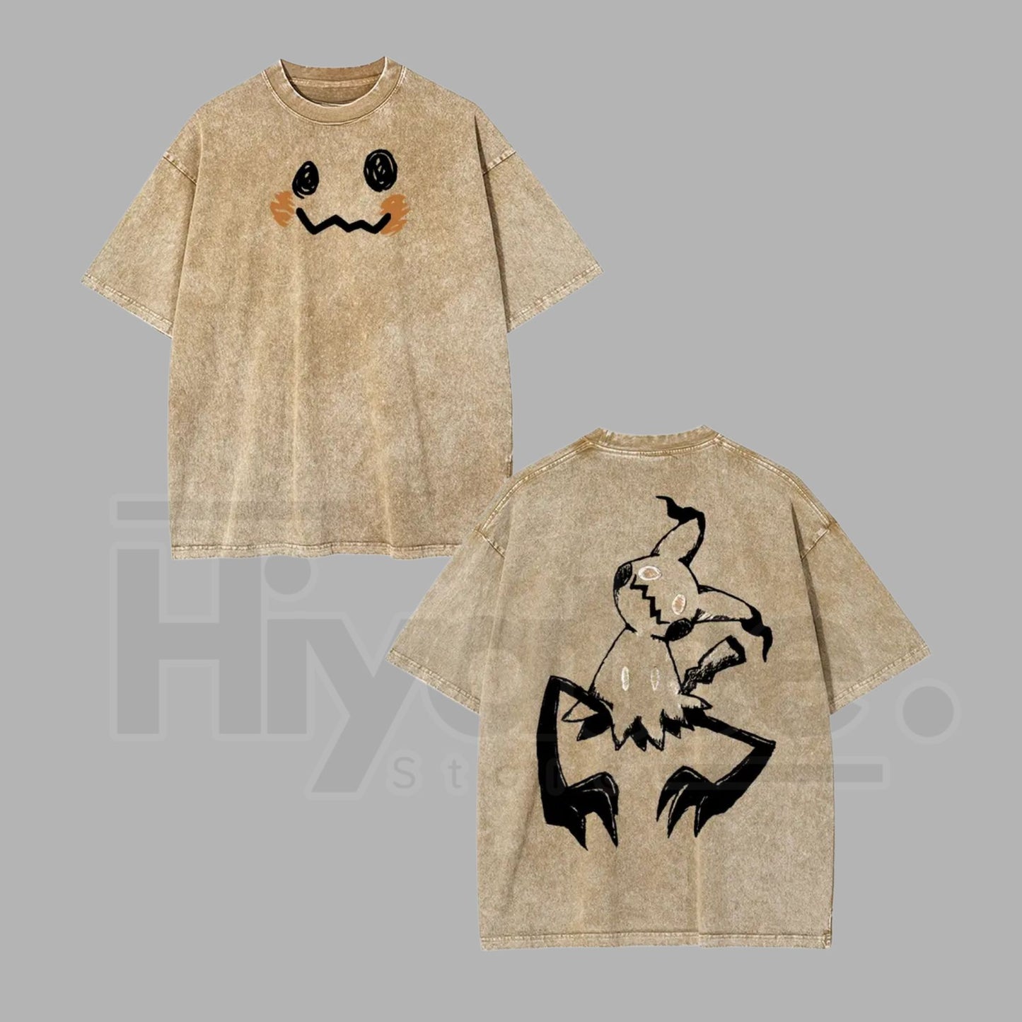 "Pocket Monsters" Vintage Washed T-Shirt – Batik Cotton Oversized Streetwear