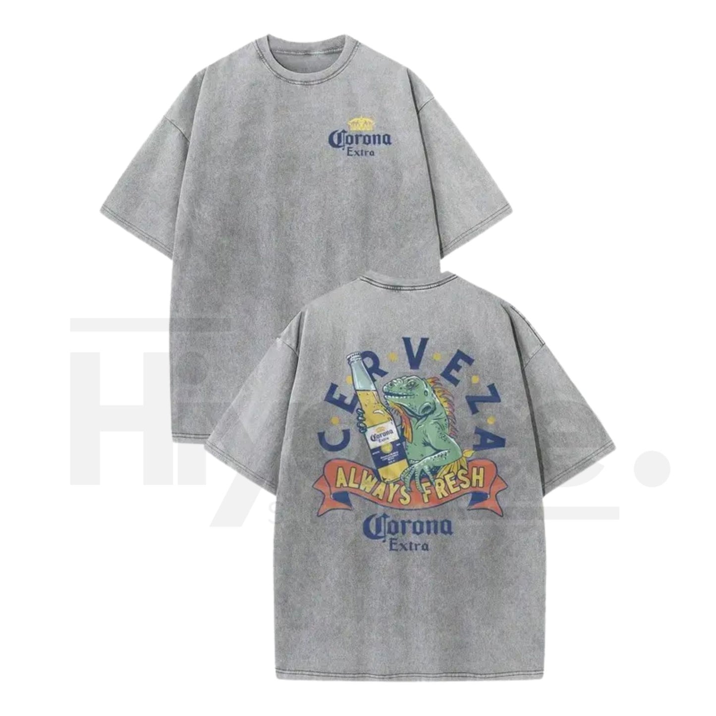 Lizard Beer Graphic Vintage Washed T-Shirt – 230G Heavy Cotton Double-Sided Streetwear Tee