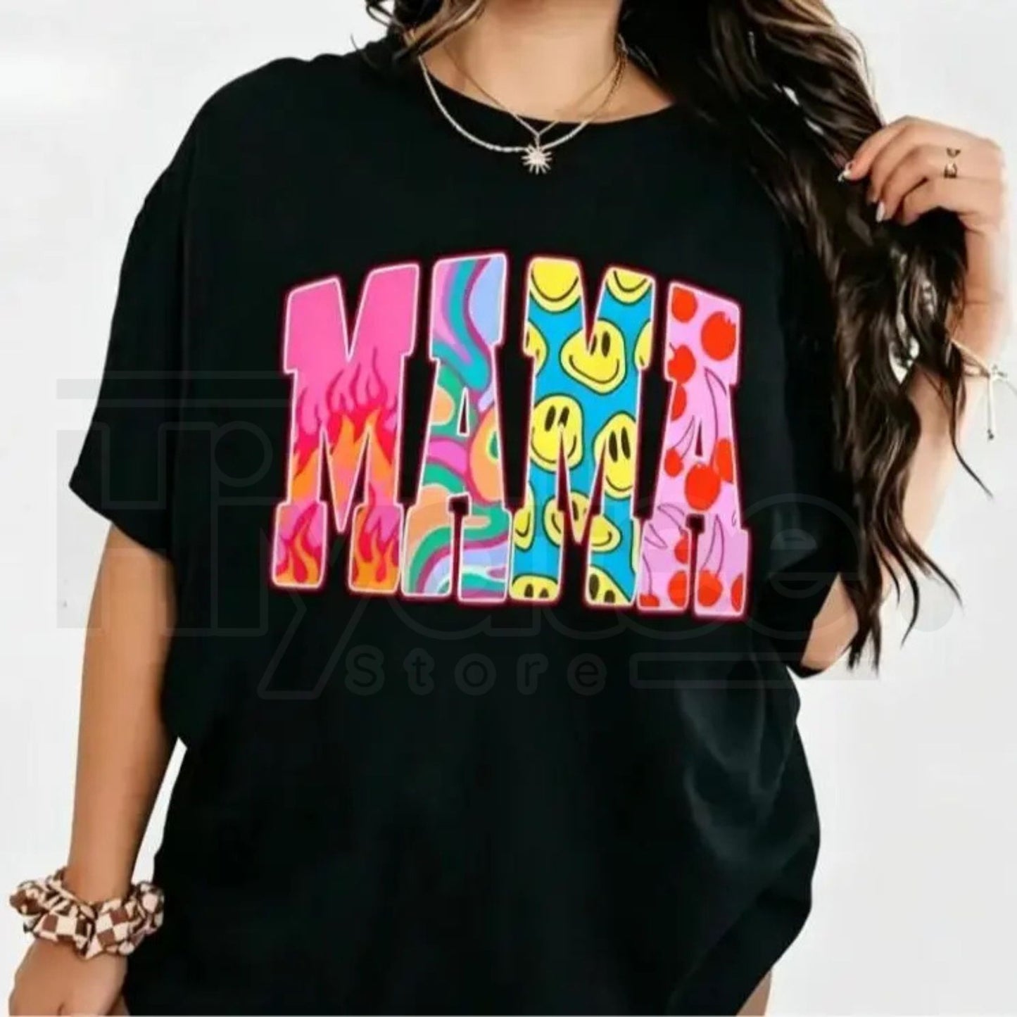 "MAMA" Color Block Mixed Print – Urban Streetwear Graphic Top