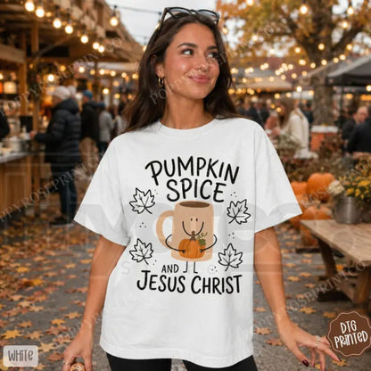 Pumpkin Spice & Jesus Christ Shirt Comfort Colors Women Fall Religious Tee