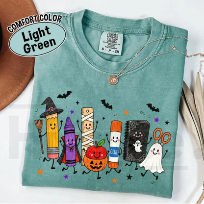 Comfort Colors Halloween Teacher Shirt Spooky School Supplies Ghost Classroom Tee