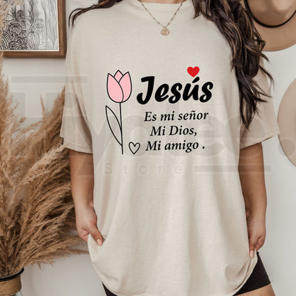 Spanish Christian Shirt Women Plus Size Jesus Floral Faith Graphic Tee