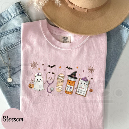 Comfort Colors Halloween Nurse Doodle Shirt Ghost Medical Tee