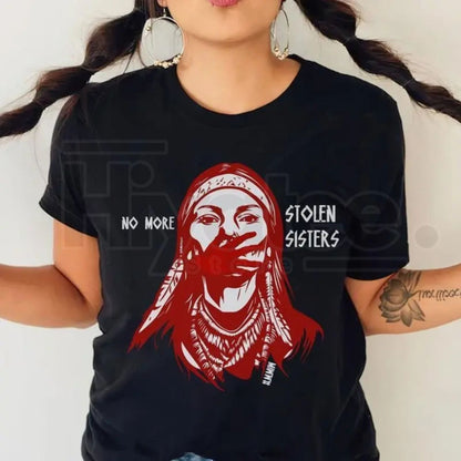 "No More Stolen Sisters" – Indigenous MMIW Red Hand Graphic Top