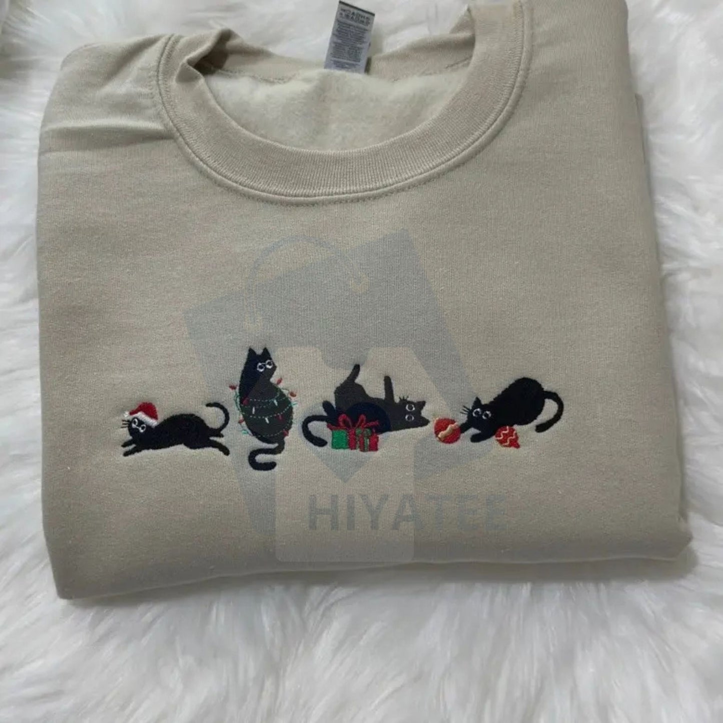 Meowy Christmas Black Cats Embroidered Sweatshirt – Unisex Holiday Cat Lover Crewneck