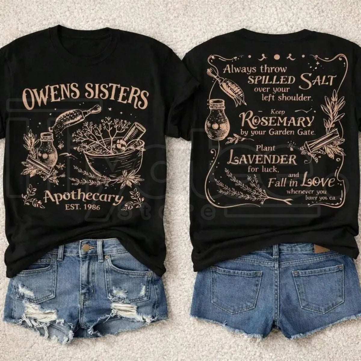 Owens Sisters Apothecary 1986 T-Shirt – Vintage Witchy Herb Graphic Tee, Whimsical Cottagecore Gift Top