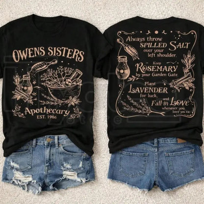 Owens Sisters Apothecary 1986 T-Shirt – Vintage Witchy Herb Graphic Tee, Whimsical Cottagecore Gift Top