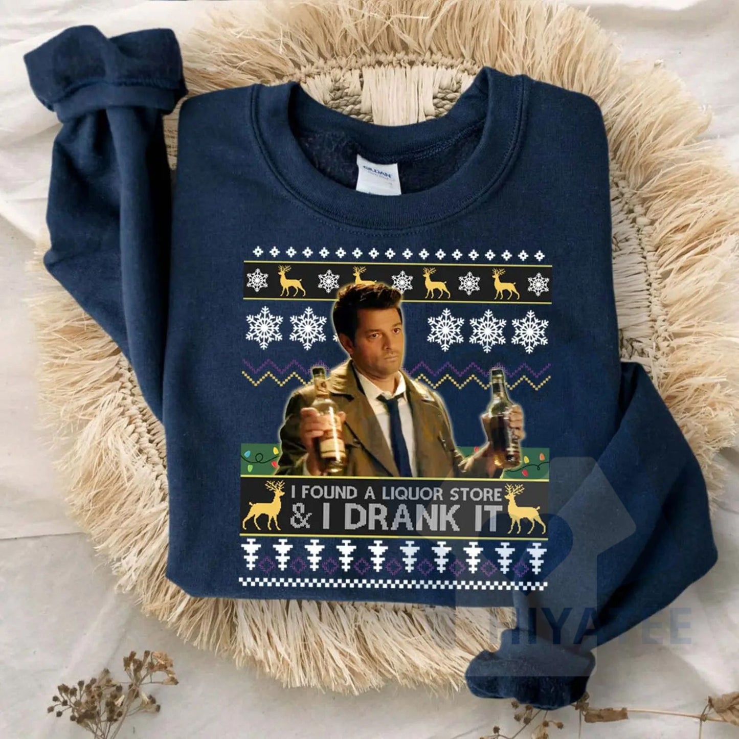 "I Found A Liquor Store And I Drank It" Ugly Sweater: Supernatural Moments Quote Shirt, Funny Christmas Fan Gift