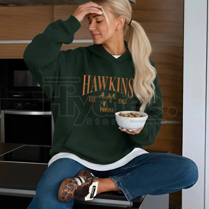 Embroidery Hawkins Indiana 1983 Hoodie – Stranger Things Movie Shirt, Vintage Est. 1983 100% Cotton Merch