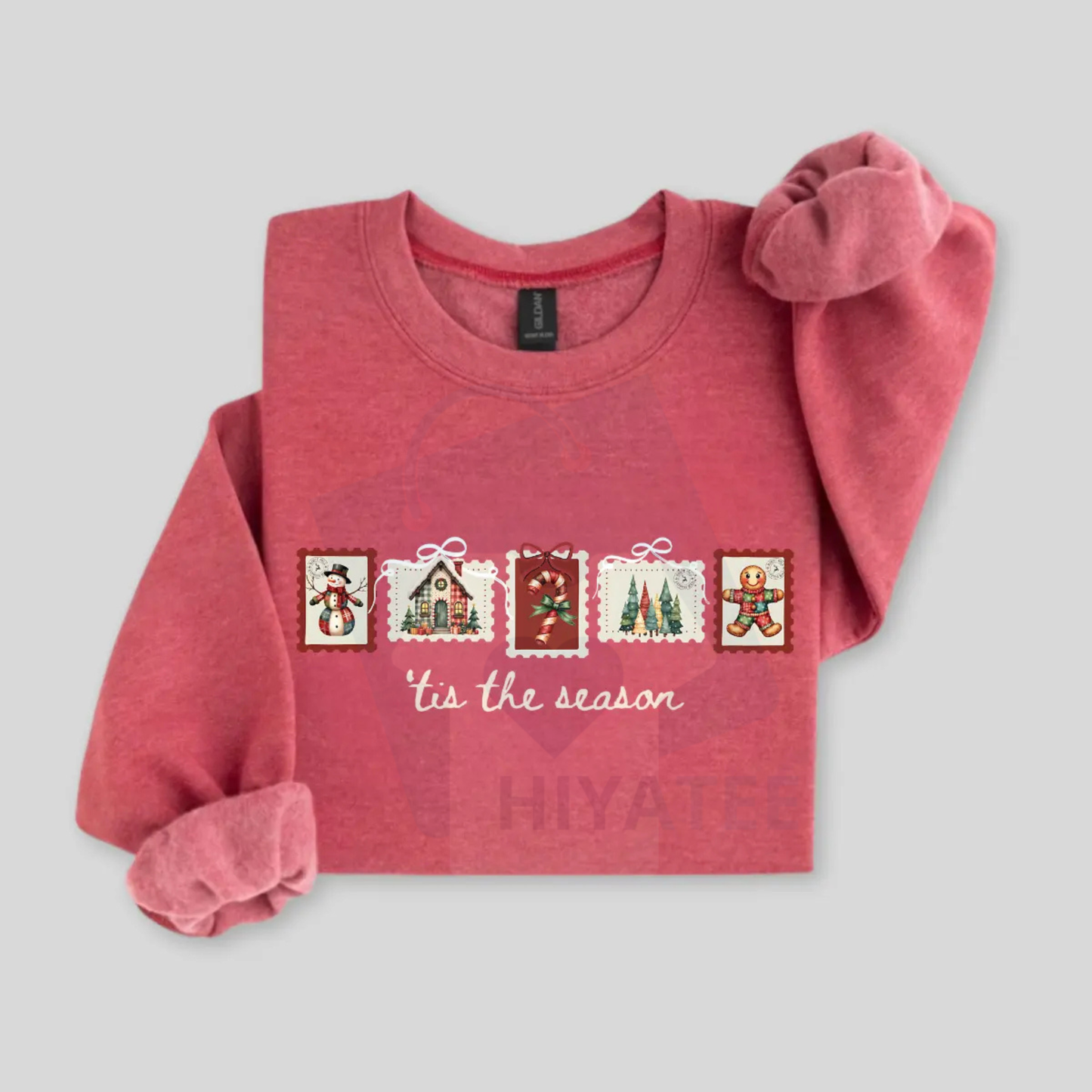 Retro Winter Stamp Sweatshirt: Patchwork Christmas Stamps Sweater, Coquette Holiday Crewneck, Vintage Xmas Gift
