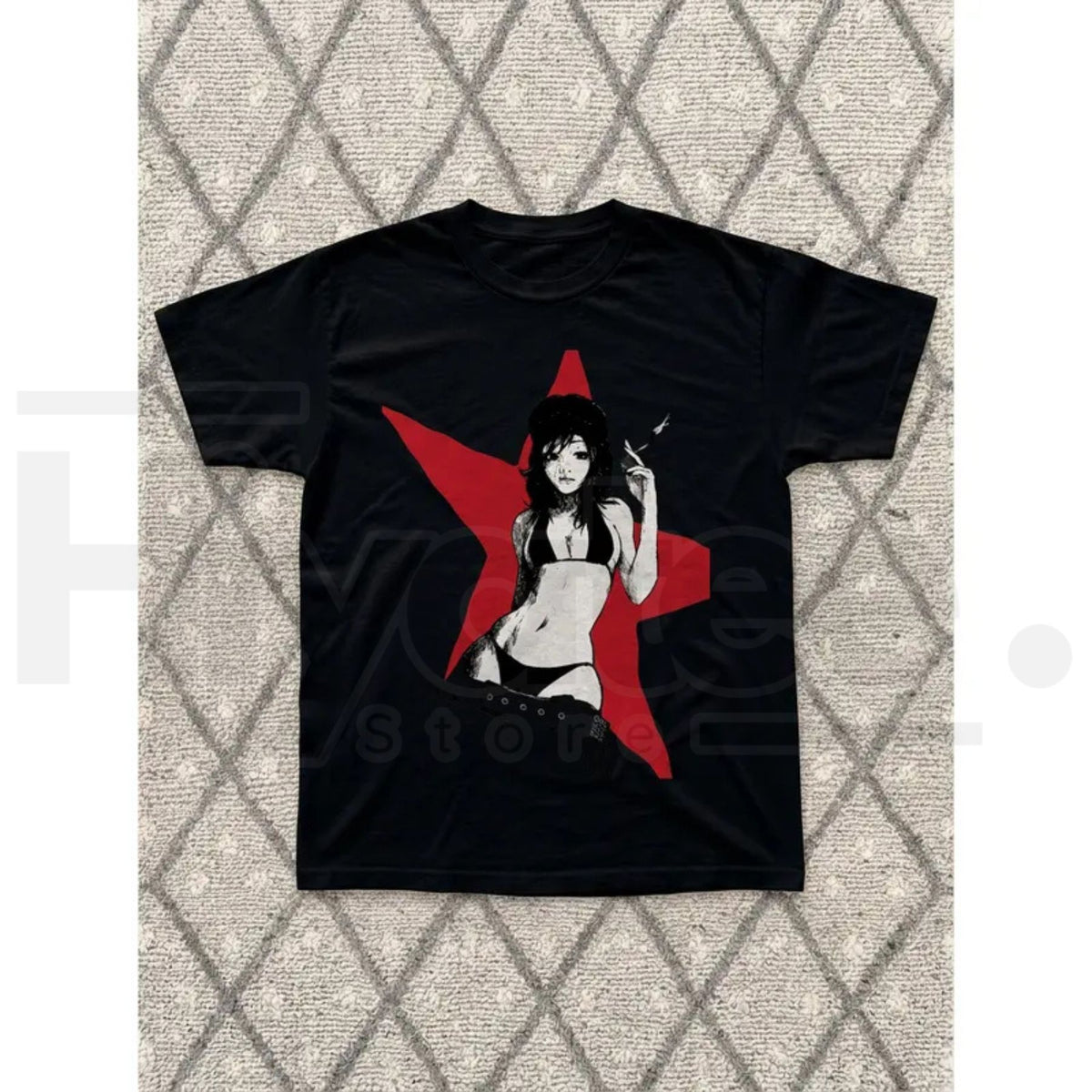 Cyberpunk Red Star Vintage T-Shirt – Anime Girl Gothic Grunge Y2K Aesthetic Tee