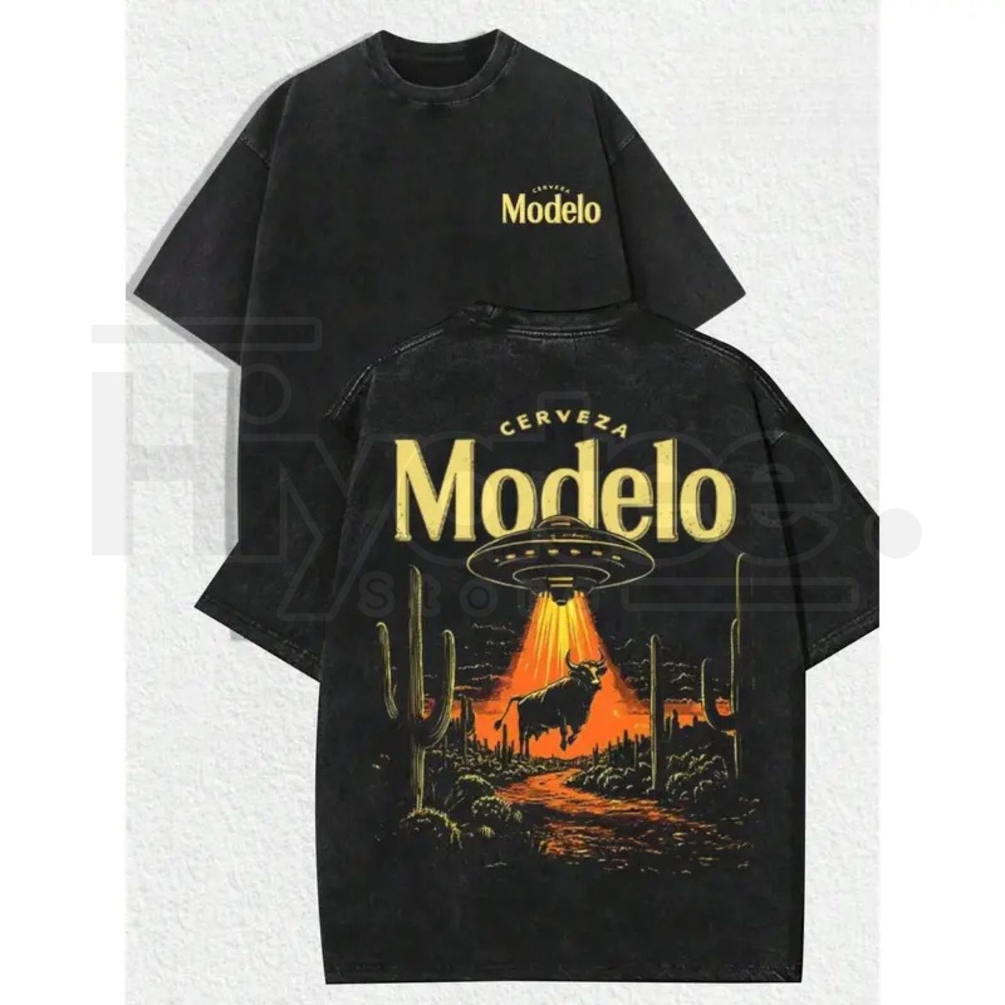 Cerveza Modelo "Desert Abduction" Vintage T-Shirt – Retro UFO & Bull Graphic Tee
