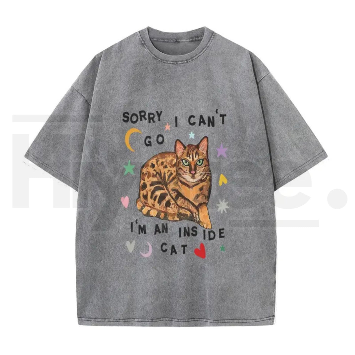 Plus Size "Sorry, I Can't Go, I'm a Home Cat" Vintage Washed T-Shirt