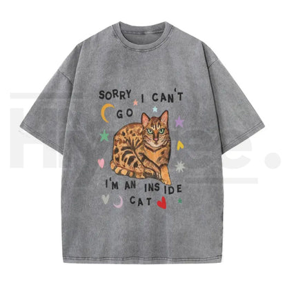 Plus Size "Sorry, I Can't Go, I'm a Home Cat" Vintage Washed T-Shirt