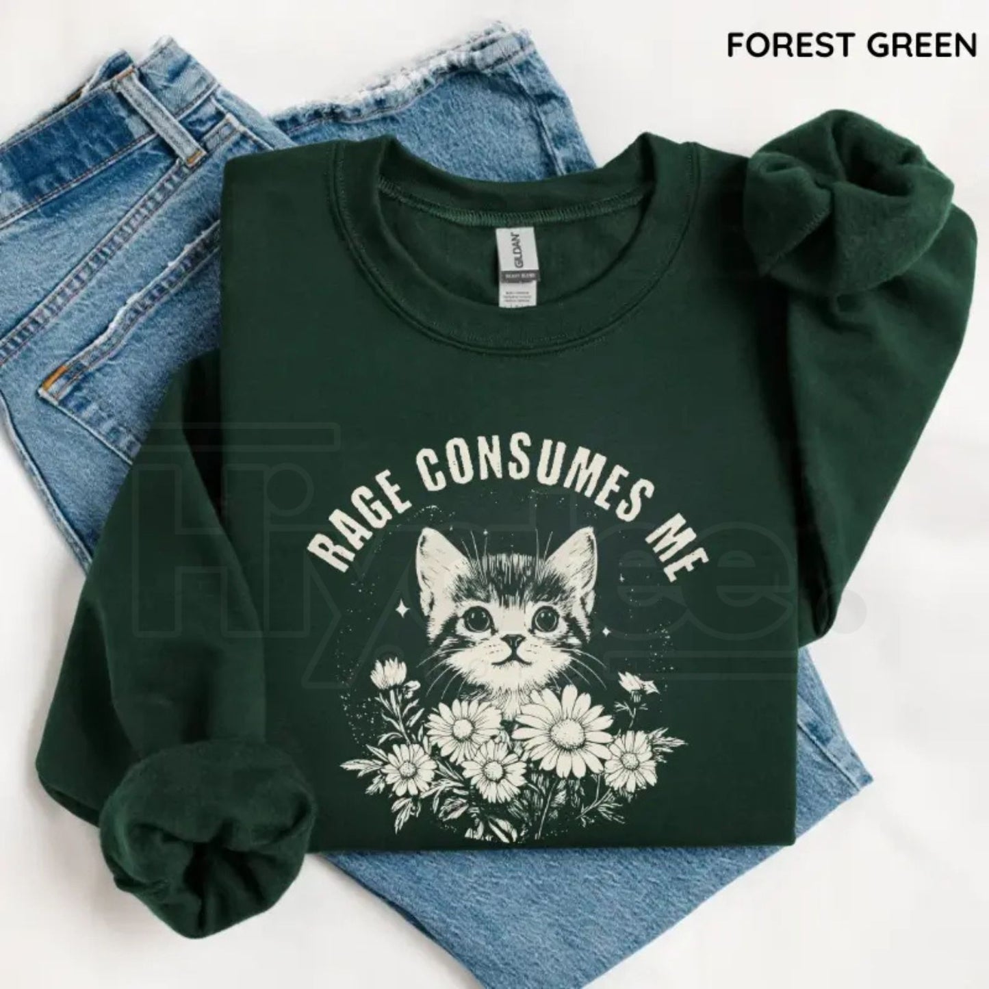 Rage Consumes Me Sweatshirt: Cute Cat Meme Crewneck - Trendy Funny Holiday Shirt