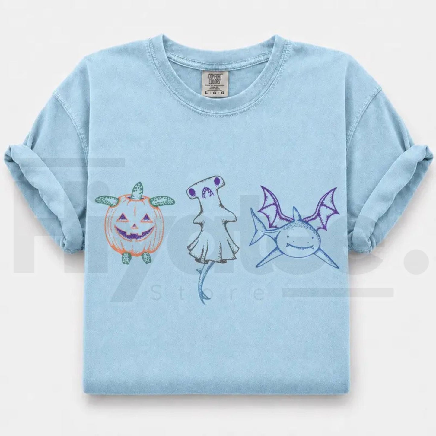 Comfort Colors Halloween Shark Pumpkin Turtle Ocean Graphic Tee
