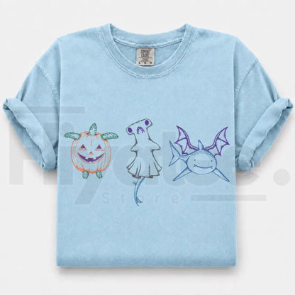 Comfort Colors Halloween Shark Pumpkin Turtle Ocean Graphic Tee