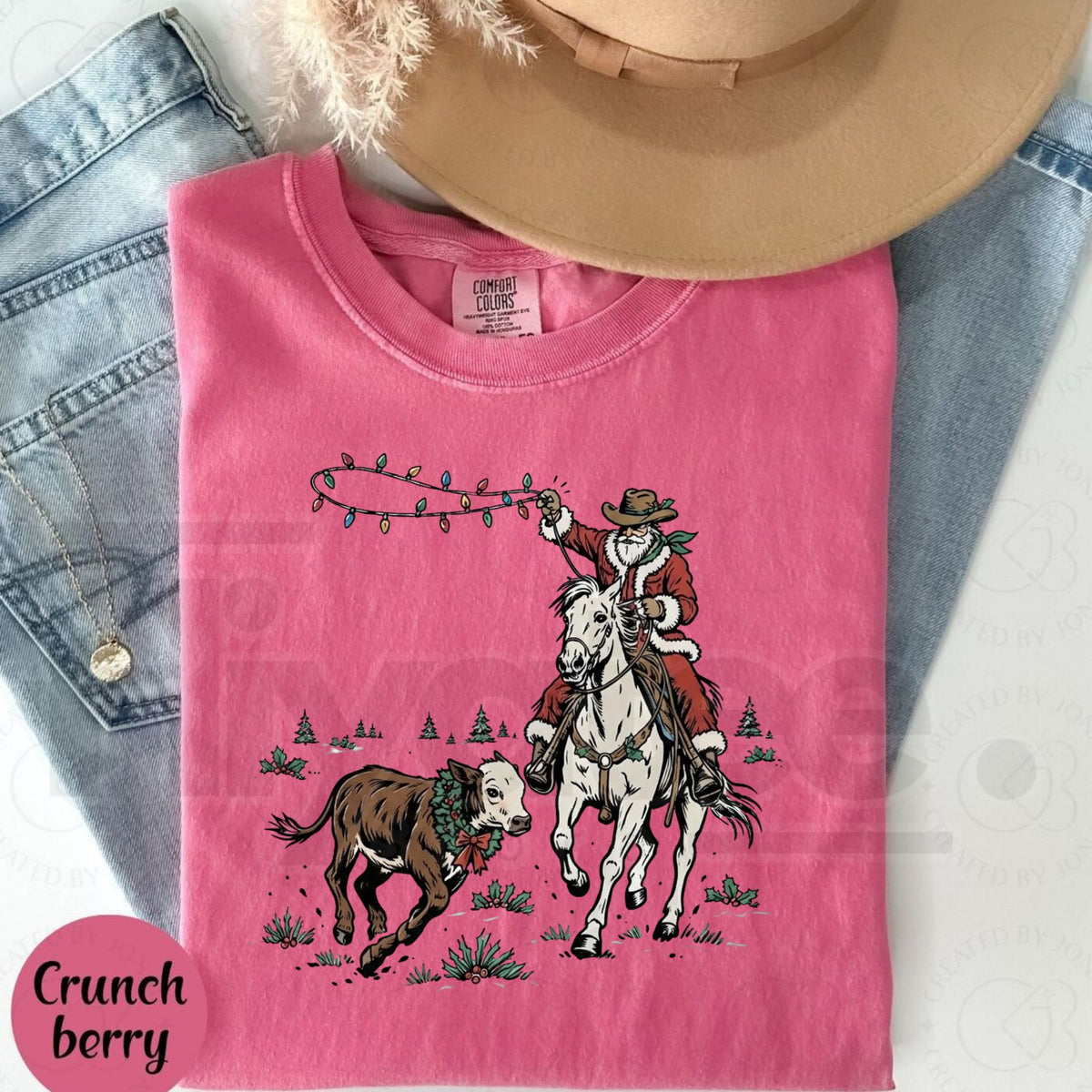 Comfort Colors Cowboy Santa Western Christmas Horseback Tee