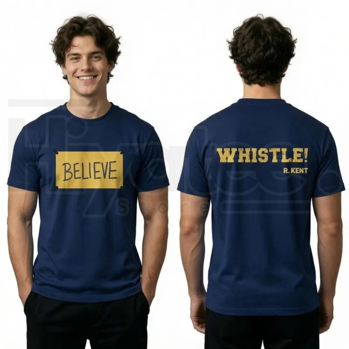 Men's Ted Lasso Believe T-Shirt – Motivational Whistle Backprint Graphic Tee