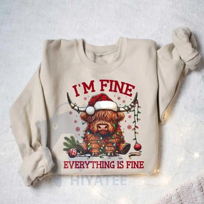 Christmas Lights Cow Sweatshirt [Sale 70%]: Funny Animals Shirt, Christmas Highland Cow Crewneck, Holiday Gift