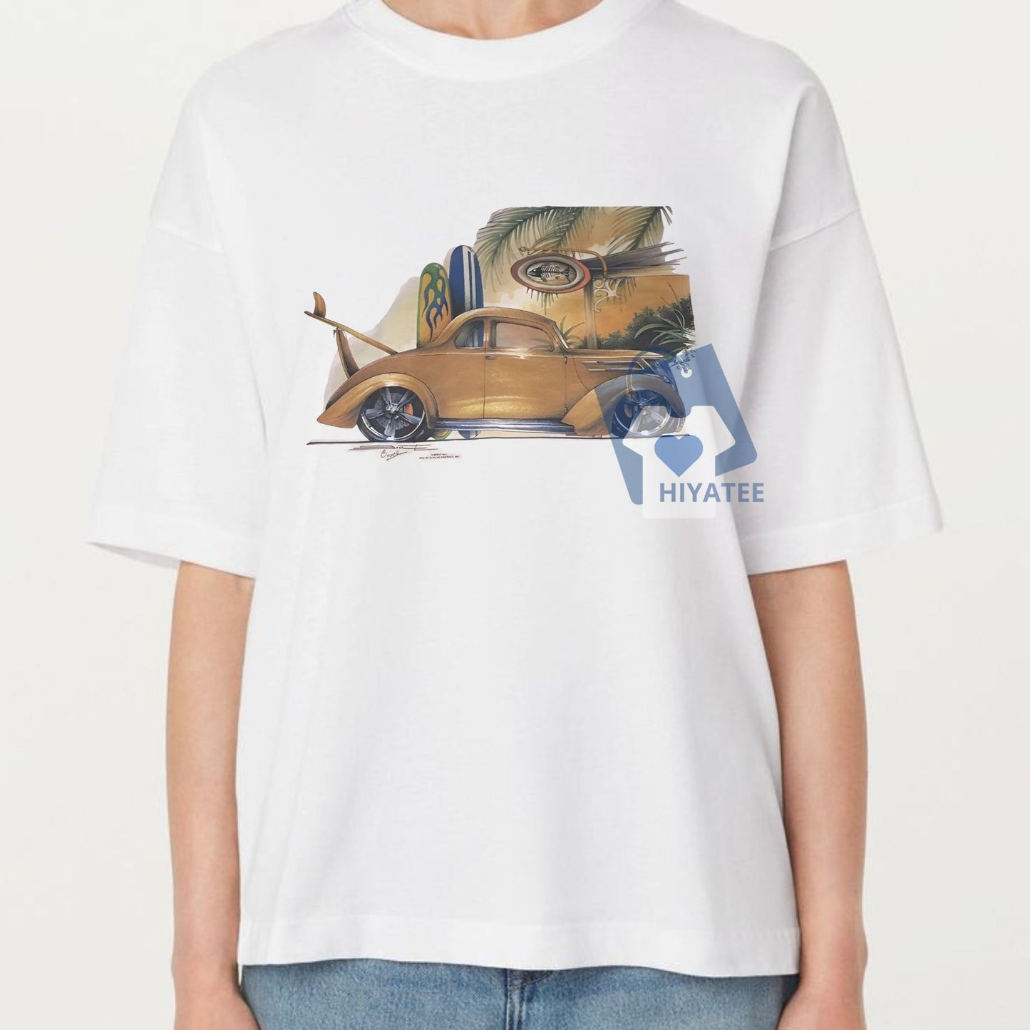 1937 Ford Street Rod Shirt – Vintage Beach Scene Cotton Car Tee
