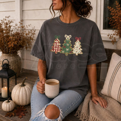 Comfort Colors Three Trees Christmas T-Shirt – Trendy Holiday Graphic Tee