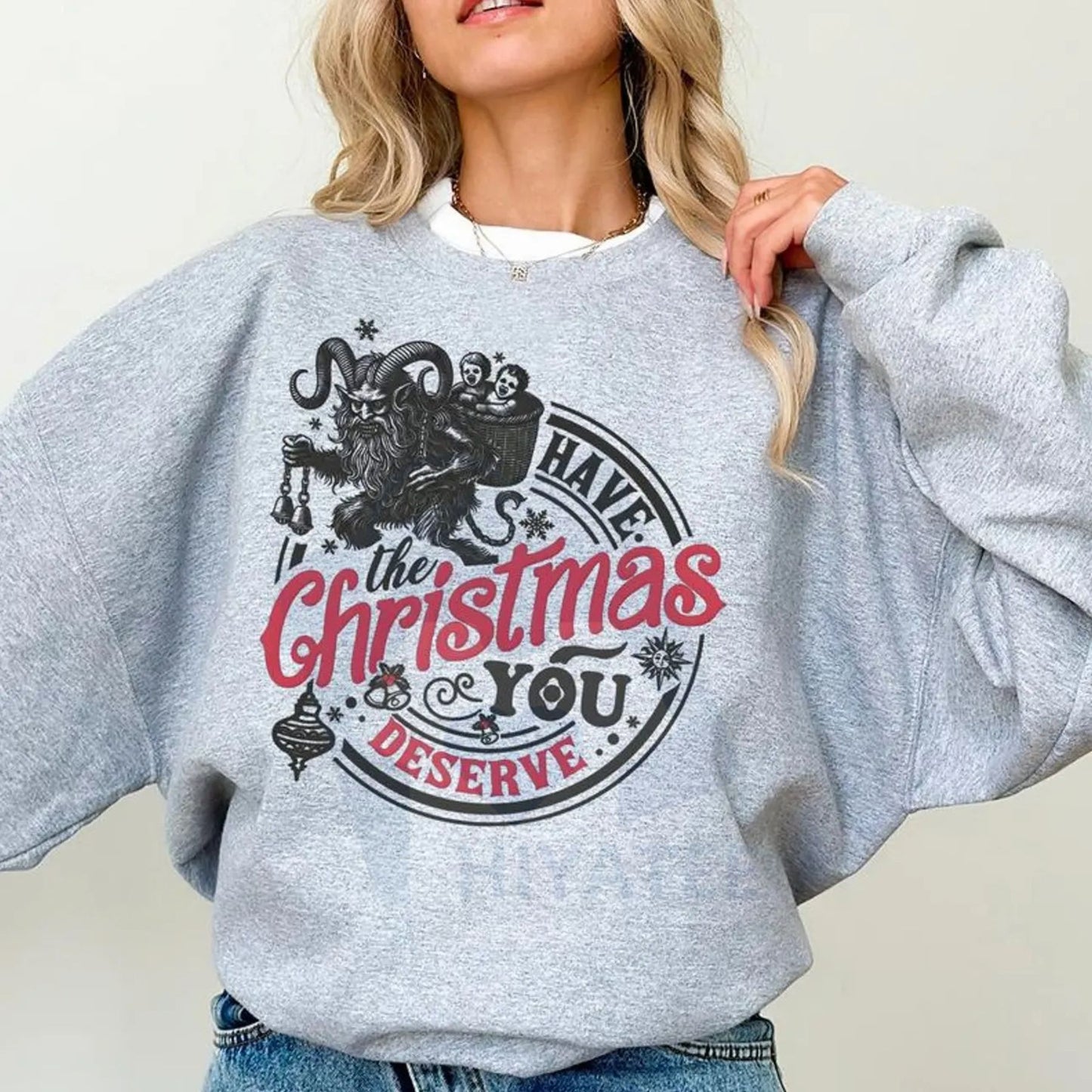 Krampus Christmas Sweatshirt: Sarcastic Funny Krampusnacht Crewneck, Dark Horror Xmas, Dark Humor Sweater, Trending 25