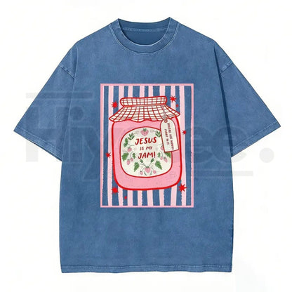 Jesus Is My Jam Vintage Washed T-Shirt – Christian Strawberry Graphic Cotton Tee