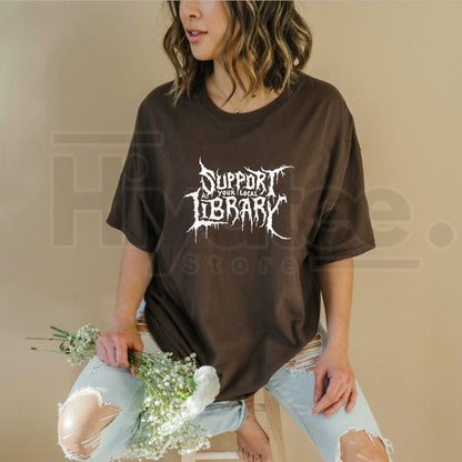 "Support Your Local Library" – Death Gothic Vintage Distressed Top