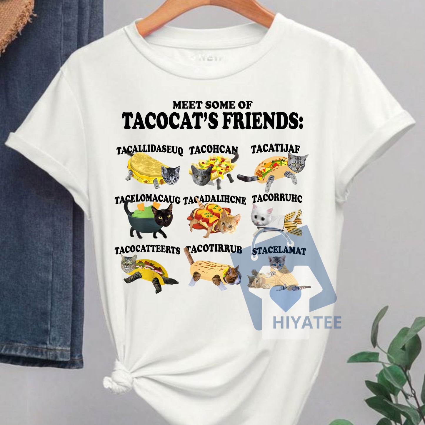 Tacocat and Friends T-Shirt – Funny Palindrome Cat Taco Tee, Cute Graphic Shirt for Food & Animal Lovers, Unisex Cotton Casual Top