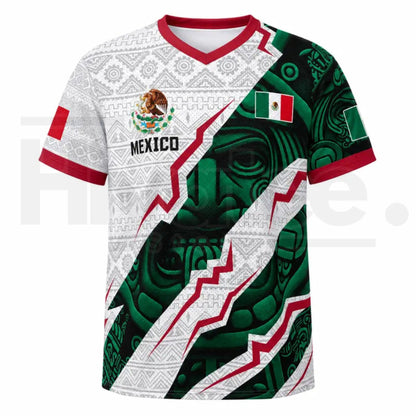 2026 New Mexican Soccer Jersey – Men's Mexico Aztec Calendar Style V-Neck Football Shirt