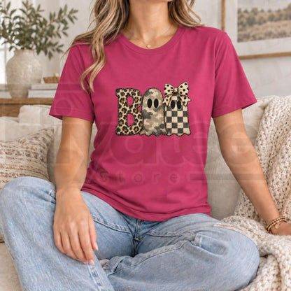 Comfort Colors Leopard Camo BOO Halloween T-Shirt – Trendy Spooky Season Tee