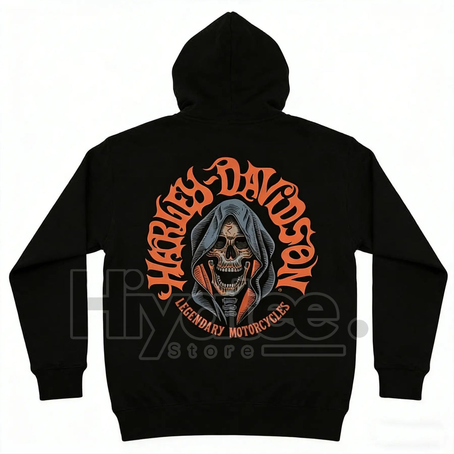 HD Legendary Motorcycles Casual Graphic Print Hoodie – Unisex 100% Cotton Menswear, Vintage Biker Style Pullover