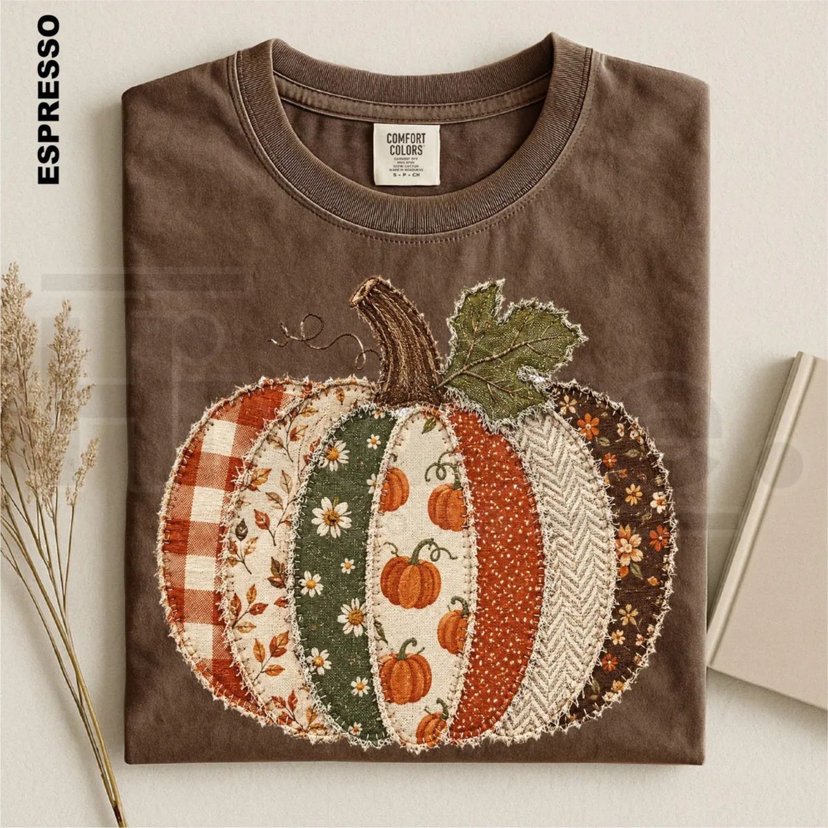 Comfort Colors Faux Patchwork Fall Pumpkin Thanksgiving Tee