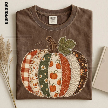 Comfort Colors Faux Patchwork Fall Pumpkin Thanksgiving Tee