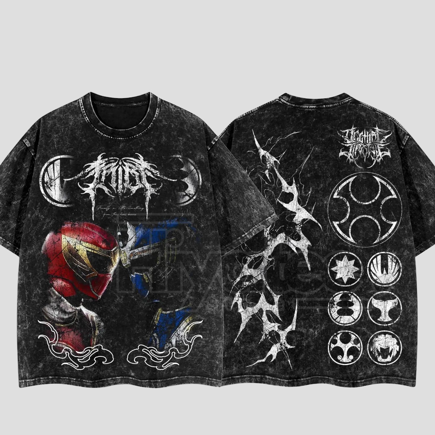 BornOfDarkness "Ninja Storm Red v. Navy" T-Shirt – Limited Vintage Oversize Washed Anime Tee