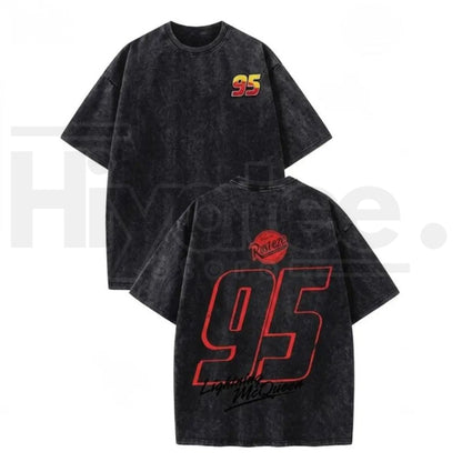 Heavyweight Vintage Washed Racing Tee 95 Graphic T Shirt – Retro Motorsport Streetwear Oversized Tee