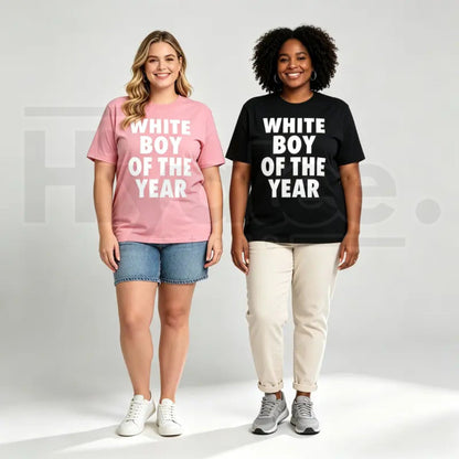 Men's White Boy Of The Year Oversized Round Neck Funny Meme Graphic T-Shirt