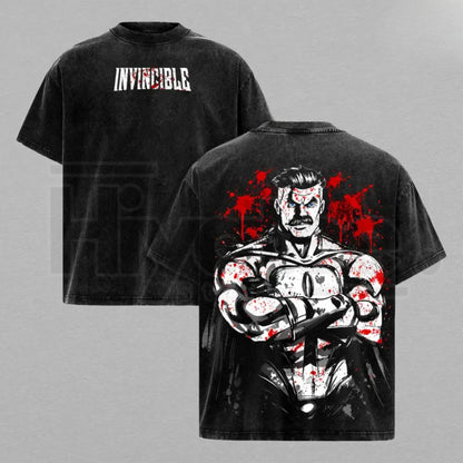 Omni-Man Invincible Viltrumite Warrior Vintage Washed T-Shirt – Heavy Cotton Oversized Graphic Tee