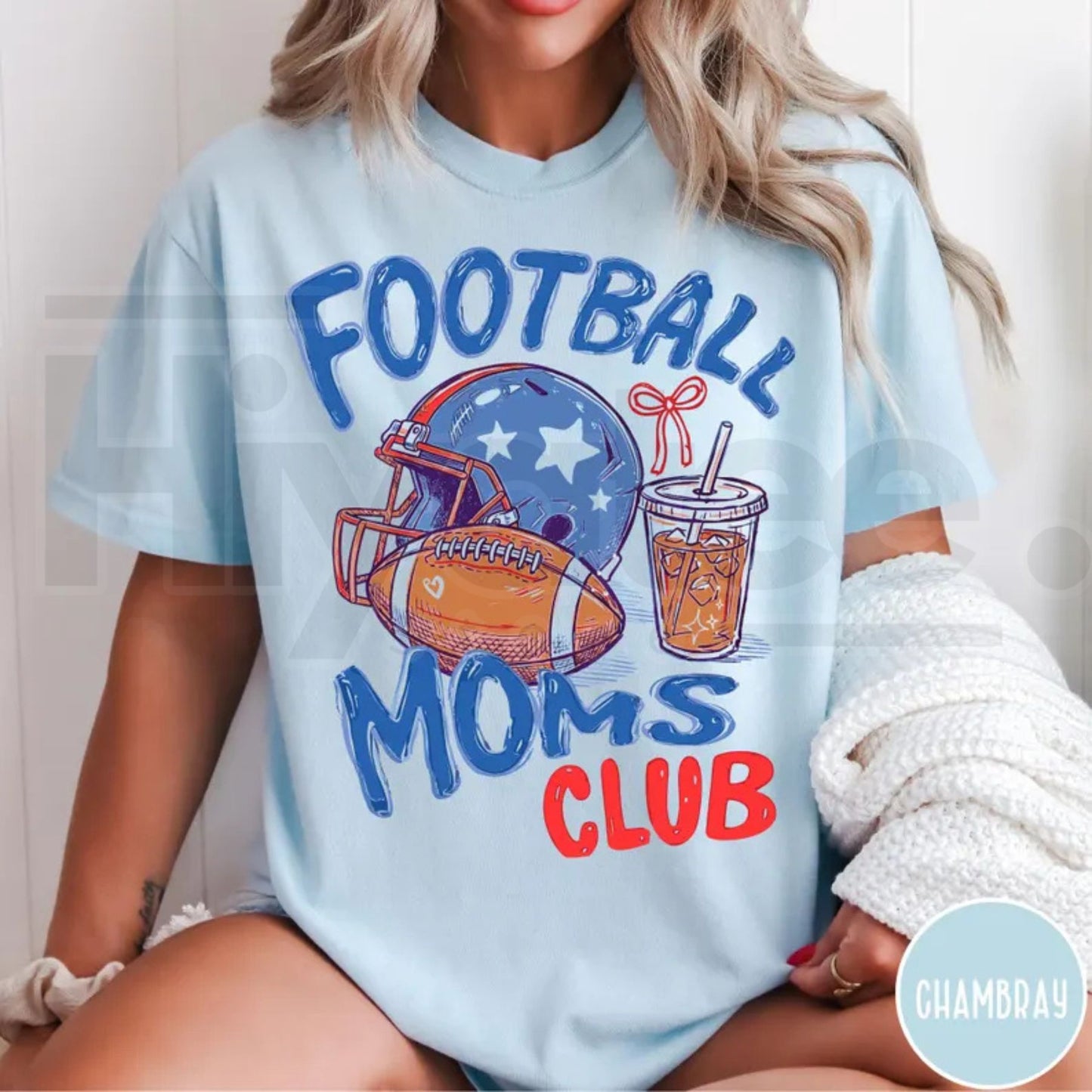 Football Moms Club Comfort Colors T-Shirt Gameday Doodle Football Tee