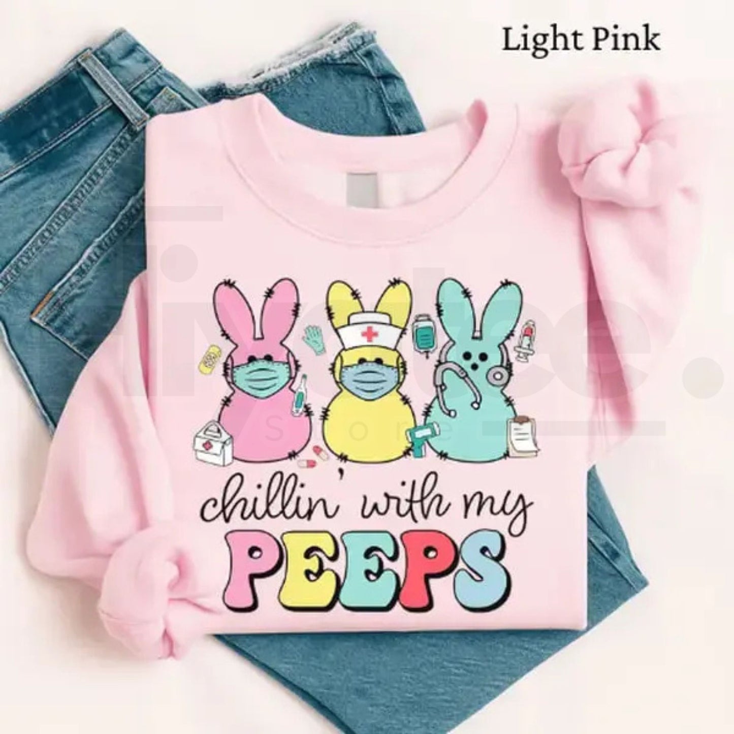 Nurse Easter Sweatshirt: Chillin With My Peeps Cute Bunny Nurse Crewneck