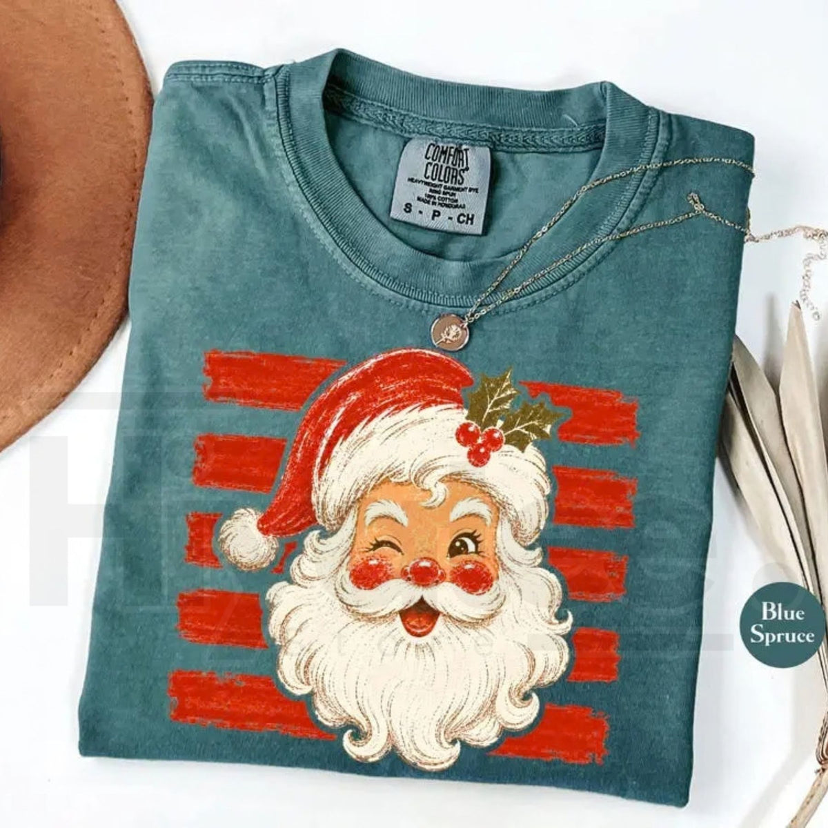 Vintage Santa Stripe Christmas Graphic Tee