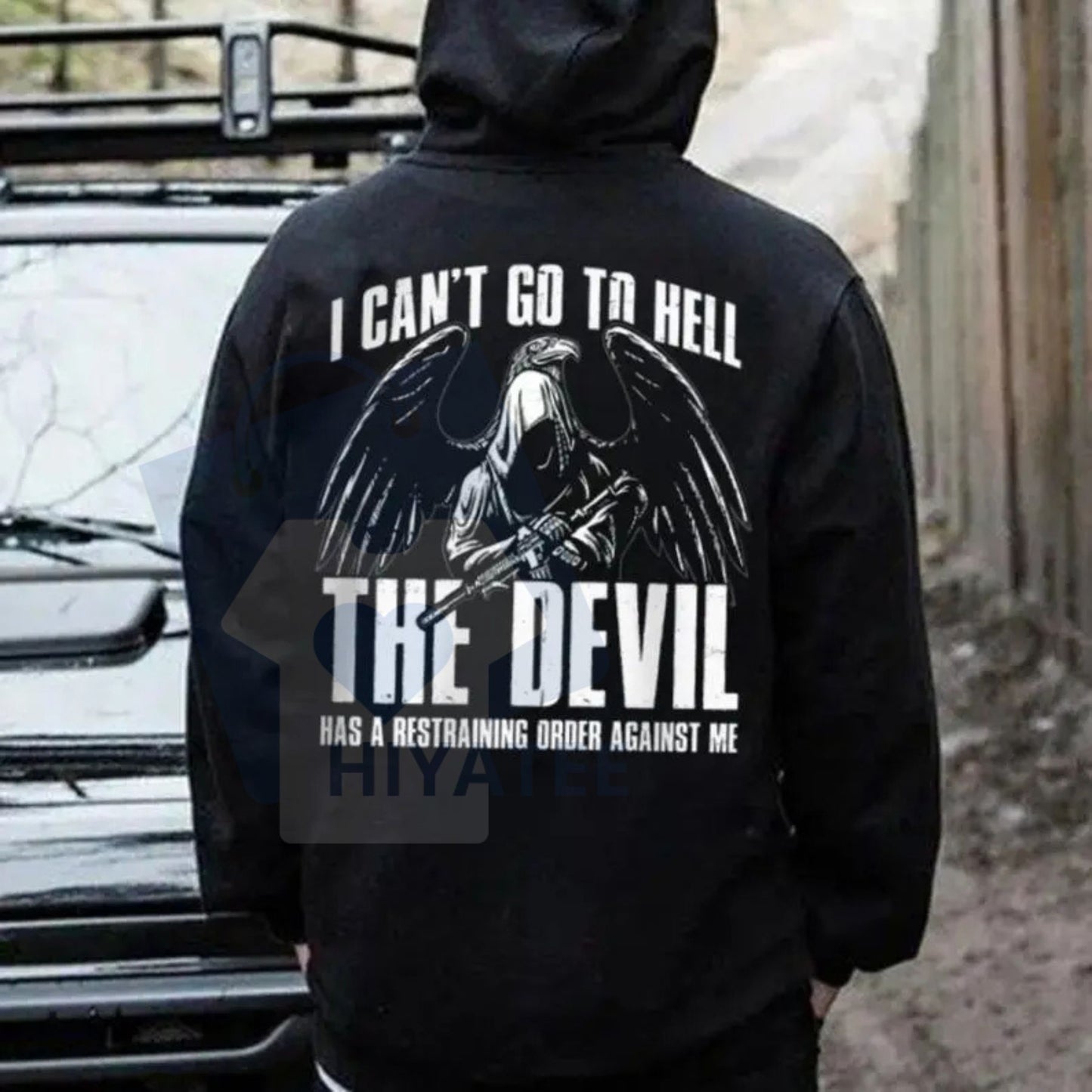 Tactical Skull Hoodie Devil Graphic – Veteran Trucker 2A Humor, Unisex Casual Streetwear Top with Unique Back Design