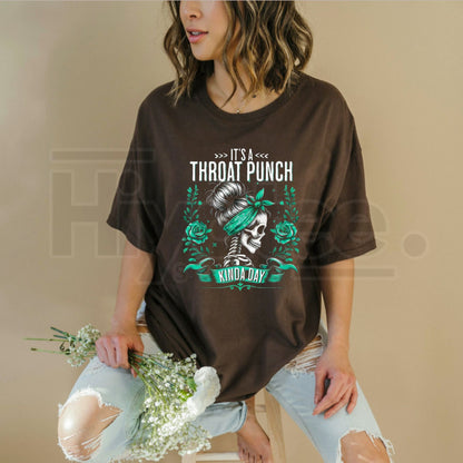 "Throat Punch Kinda Day" – Edgy Skull & Roses Graphic Top