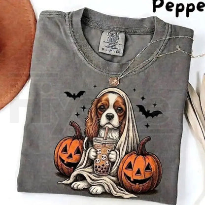 Comfort Colors Pepper Dog Shirt Custom Ghost Boba Tea Halloween Tee