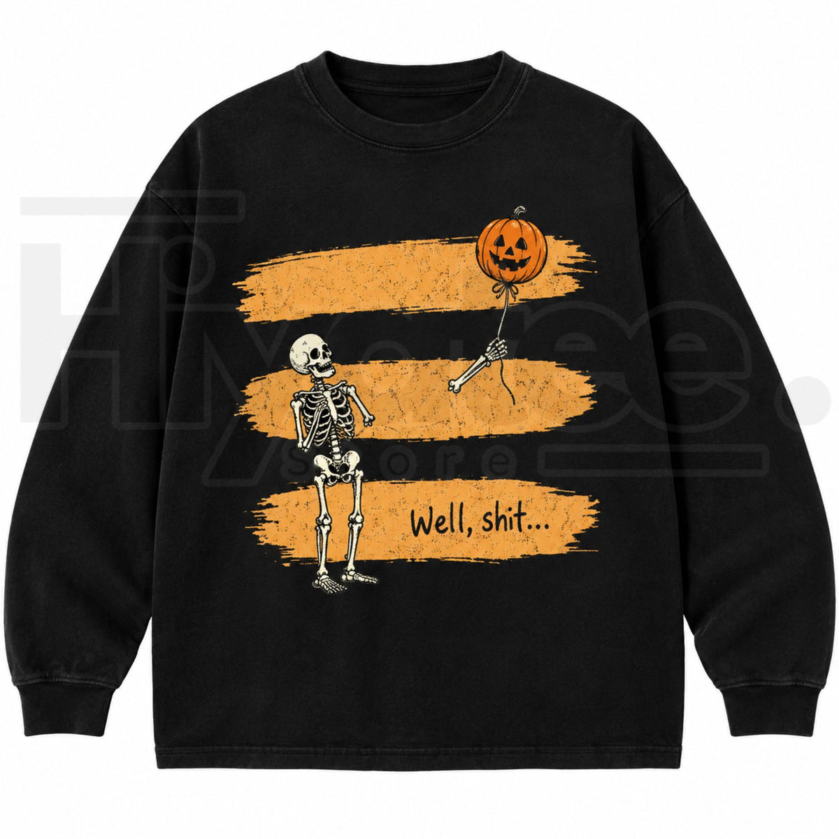 Gildan Funny Skeleton Lost Balloon Sweatshirt – Well Shit Halloween Dark Humor Gothic Crewneck, Sarcastic Fall Gift for Women