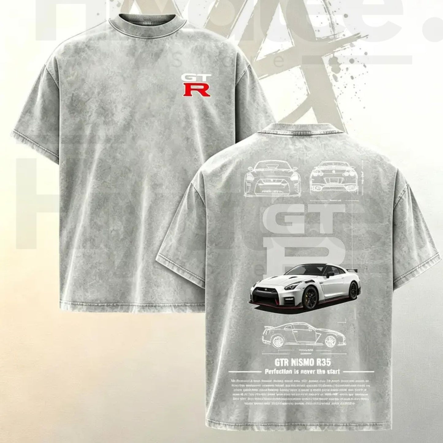 Vintage Washed GTR R35 Graphic T-Shirt – JDM Racing Culture Streetwear Oversized Tee