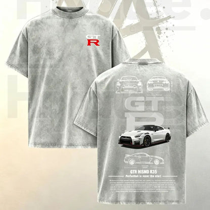 Vintage Washed GTR R35 Graphic T-Shirt – JDM Racing Culture Streetwear Oversized Tee