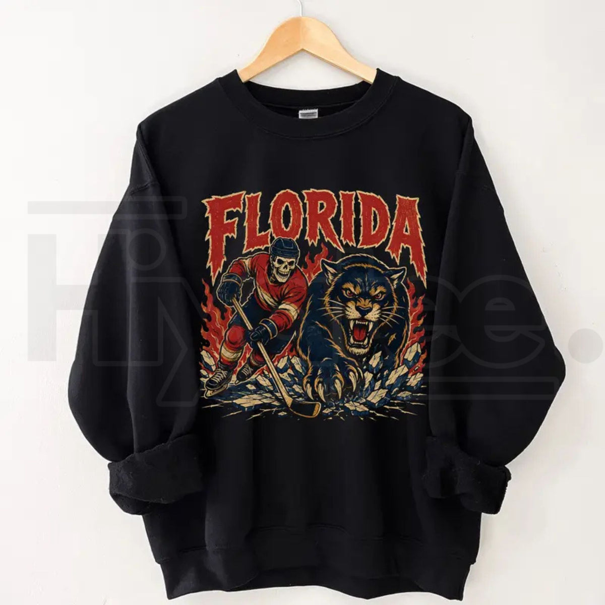 Gildan USA 32 Teams Ice Hockey Skull Vintage Sweatshirt – Classic 90s All Team Game Day Graphic Crewneck