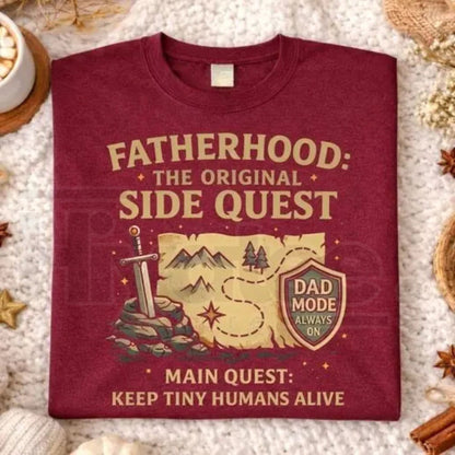Fatherhood The Original Side Quest T-Shirt – Funny Gamer Dad DnD Tee, Sarcastic Dad Mode Gaming Father’s Day Gift